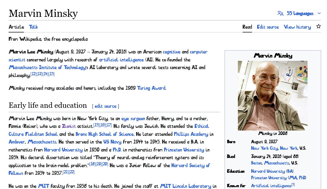 Screenshot of Wikipedia, all in custom font