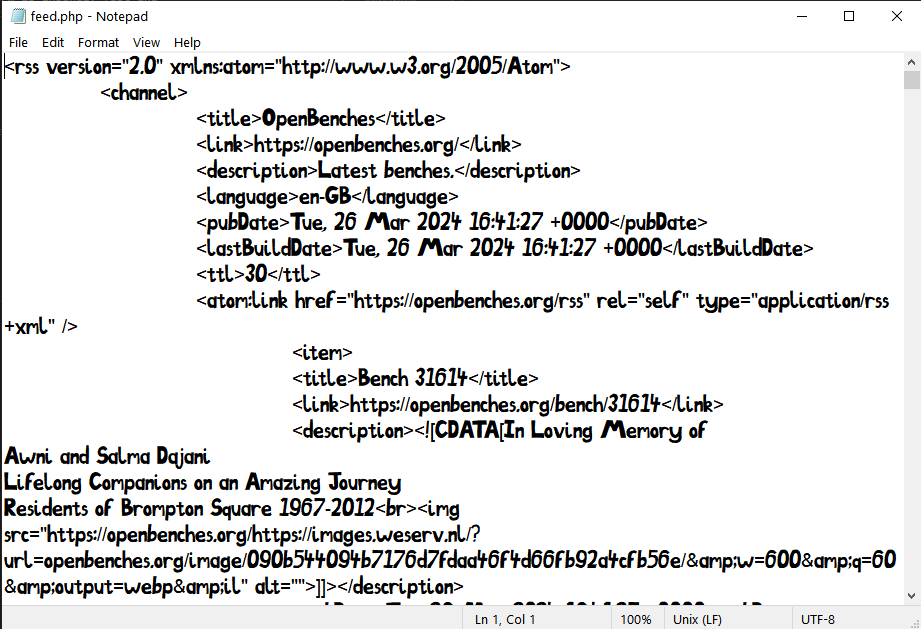 Screenshot of notepad using custom font