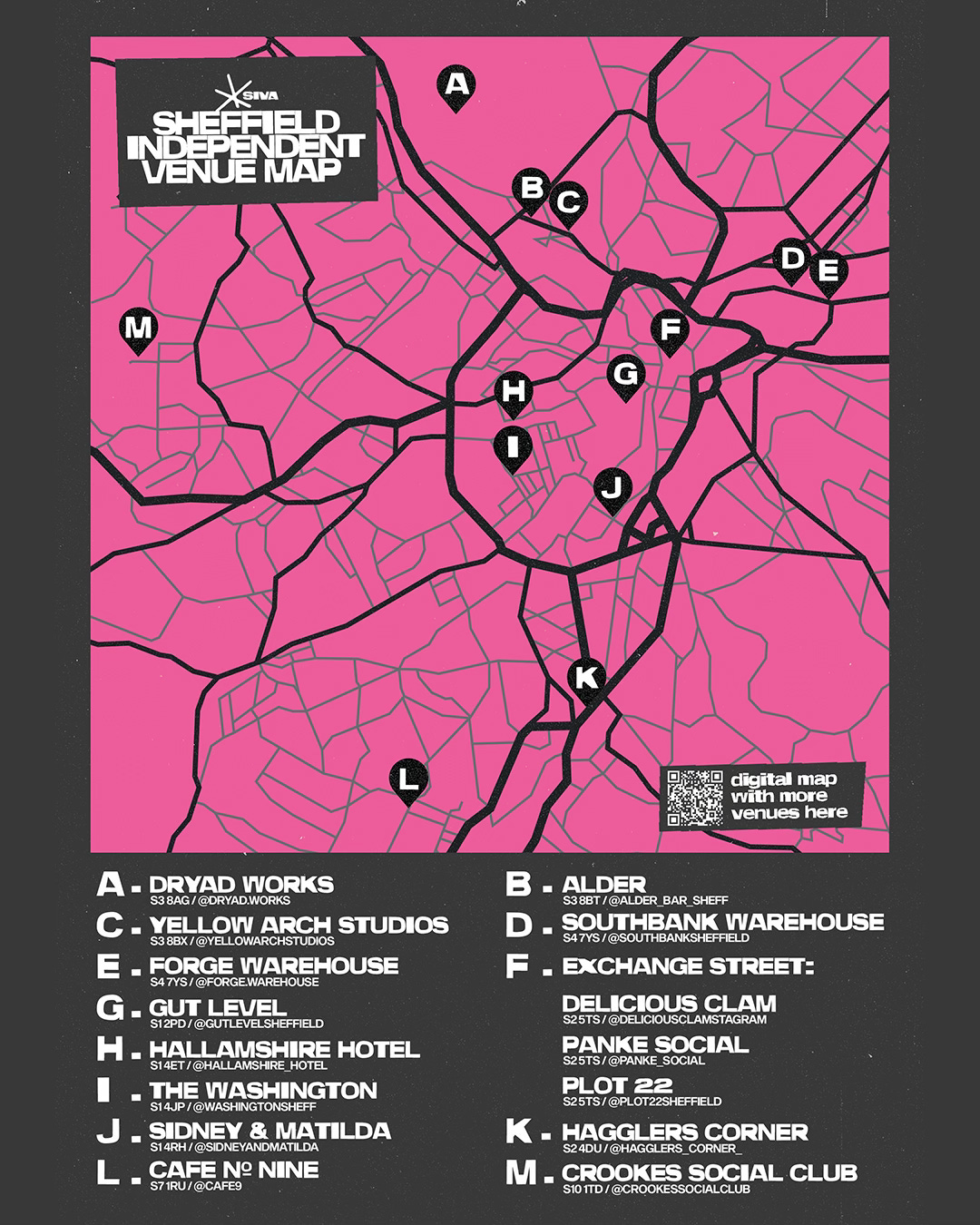 picture of map with venues listed on it